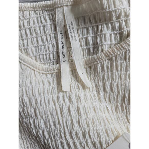 Anthropologie Smocked Puff-Sleeved Cream Top - New - Large - Picture 4 of 5